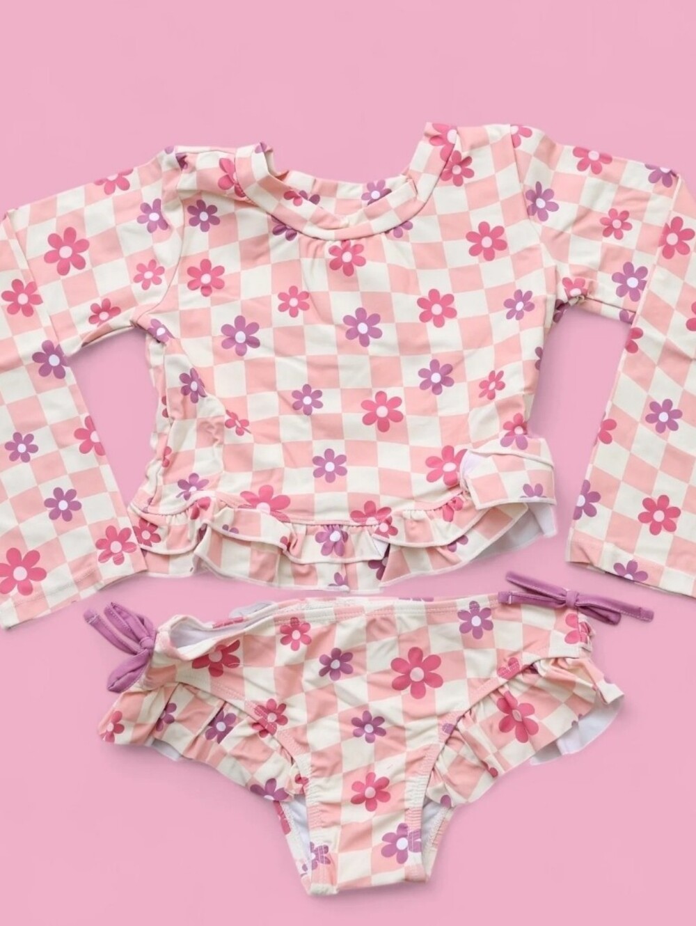 Dream Big Little Two-Piece Rash Guard Swim Set - Waivy Daisy Checkers. 18-24mo